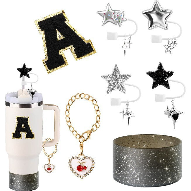 Wholesale Silicone Straw Cute Glitter Stars Straw Tube Cap